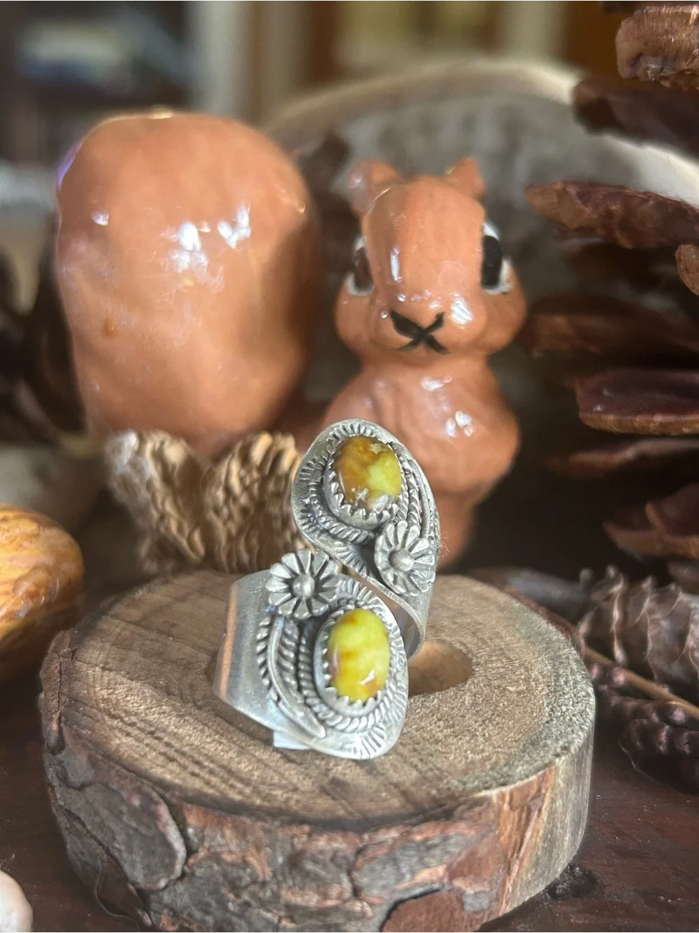 925 Sterling stunning details palomino turquoise bypass Ring